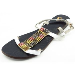 Report Signature Size 6 M‎ White Gladiator Leather Women Sandal Shoes
